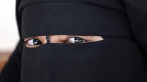 A Muslim woman wearing the niqab (veil w